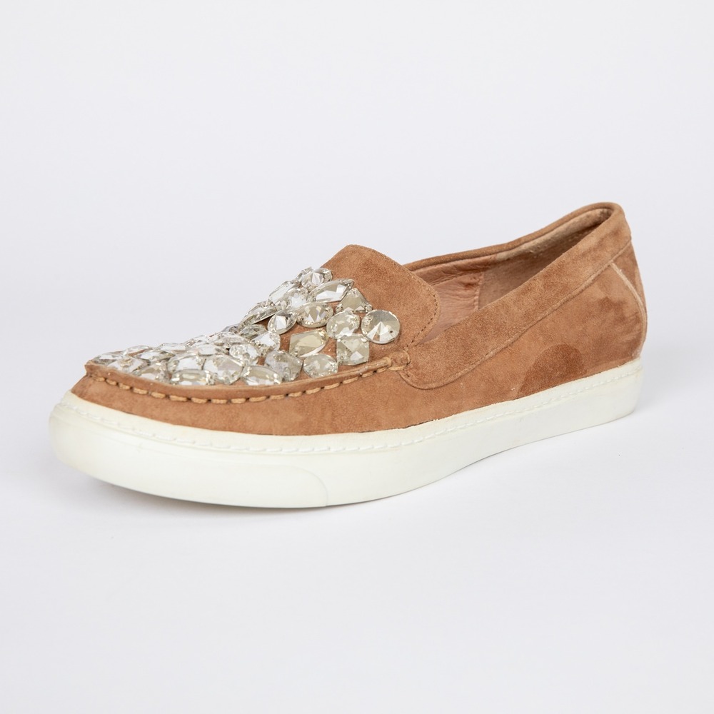 Jeffrey Campbell Embellished Loafers‎ Suede Slip On Rhinestone Shoes 10